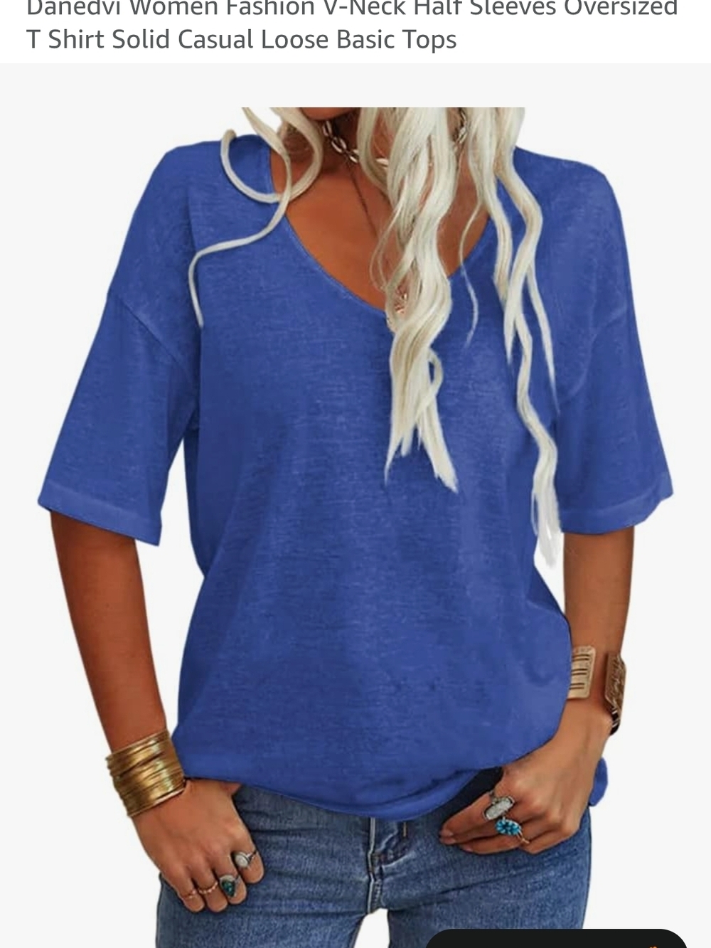 Relaxed V-Neck Short Sleeve Blouse - Cobalt Blue